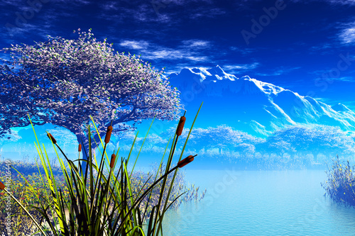 Illustration: Japanese Garden and the Mountain 3D render Japanese Garden and the Mountain 3D render
