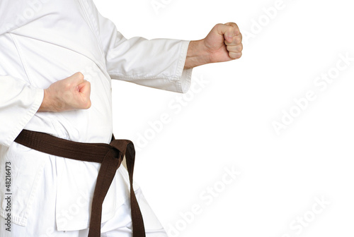 Photo: Man in a kimono and belt for martial arts on the white backgroun Man in a kimono and belt for martial arts on the white backgroun