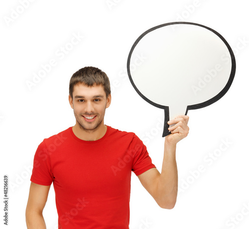 Photo: smiling man with blank text bubble smiling man with blank text bubble
