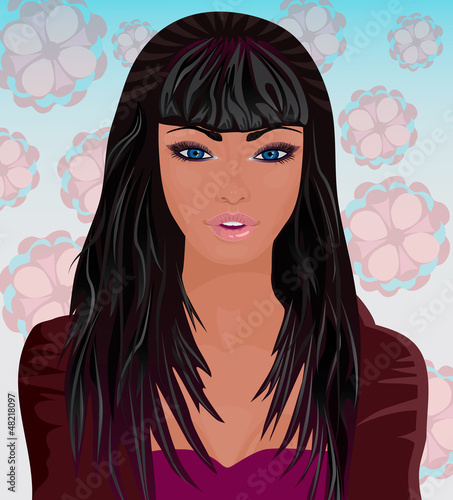 Vector: portrait of a beautiful young woman with long black hair portrait of a beautiful young woman with long black hair