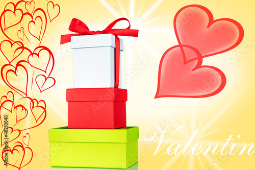 Illustration: Box with bow and hearts Box with bow and hearts
