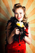 Vintage Woman Eating Popcorn At Movie Premiere