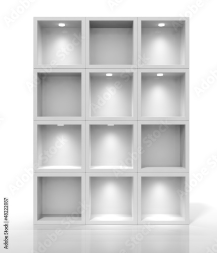 Illustration: 3d white shelves for exhibit 3d white shelves for exhibit