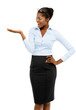 Photo: Happy African American businesswoman showing empty copy space is Happy African American businesswoman showing empty copy space is
