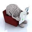 human brain reading a newspaper from the couch