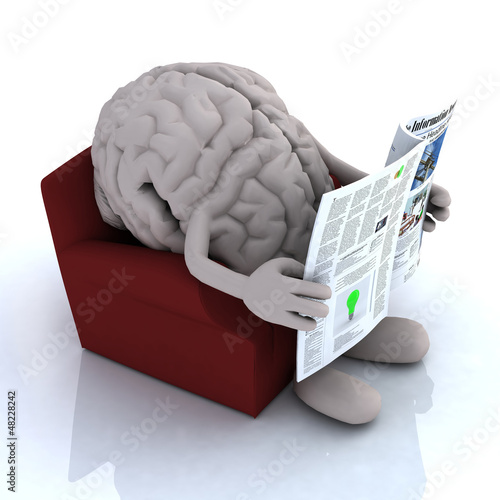 Illustration: human brain reading a newspaper from the couch human brain reading a newspaper from the couch