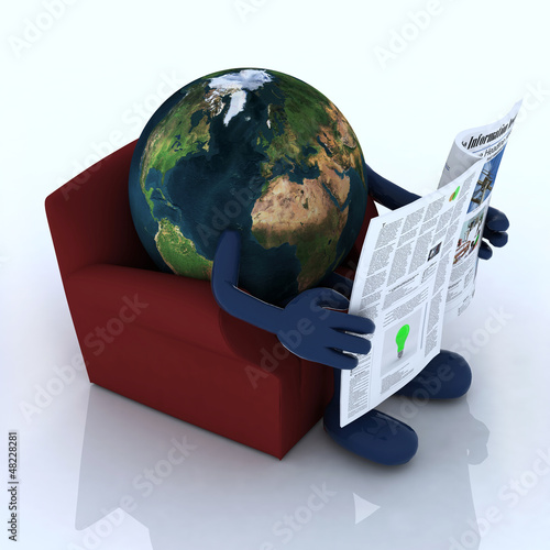 Illustration: earth reading a newspaper from the couch earth reading a newspaper from the couch