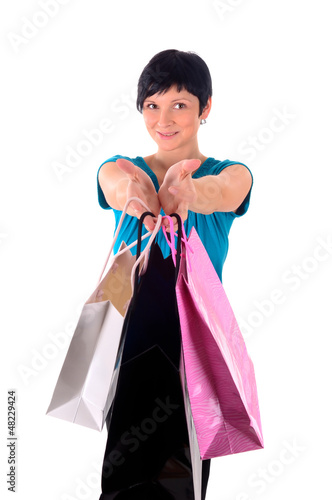 Photo: Frau mit Einkaufstüten Frau mit Einkaufstüten