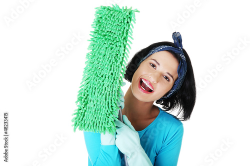 Photo: Happy cleaning woman portrait Happy cleaning woman portrait