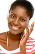 Beautiful African American Woman listening to music mobile phone