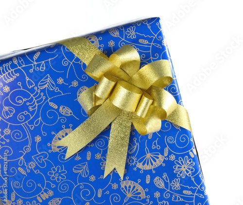 Photo: blue gift box with golden ribbon blue gift box with golden ribbon
