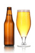 Bottle and glass of beer isolated on white