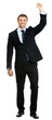 Happy gesturing smiling business man , isolated