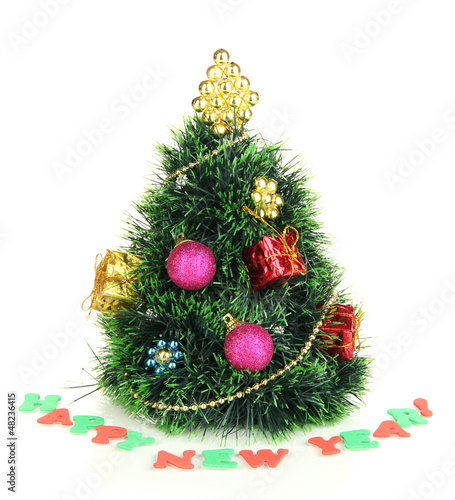 Photo: Decorated artificial Christmas Tree isolated on white Decorated artificial Christmas Tree isolated on white