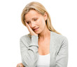 Mature woman worried about the future isolated on white backgrou