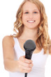 Attraktive junge Frau bittet um ein Interview