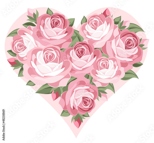 Vector: Heart of pink roses. Vector illustration. Heart of pink roses. Vector illustration.