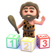 Caveman with numbered wooden blocks