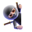 Ninja peeps round behind blank wall