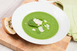 spinach soup with parmesan and crostini