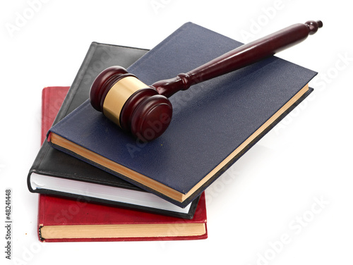 Photo: books and gavel studio isolated on white books and gavel studio isolated on white