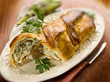 strudel with artichoke and ricotta, selective focus