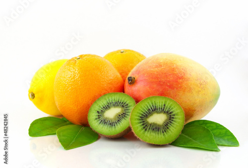 Photo: Tropical fruits group isolated on white background Tropical fruits group isolated on white background