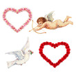 Cupid, Taube und Rosenherzen