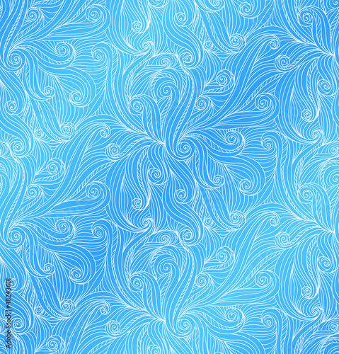Vector: Blue vector abstract doodle draw curves seamless pattern Blue vector abstract doodle draw curves seamless pattern
