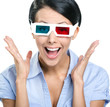 Photo: Close-up of excited girl in 3D glasses, isolated on white Close-up of excited girl in 3D glasses, isolated on white