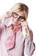 Isolated Sad Business Woman Crying Into Tissue