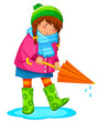 girl with umbrella standing in a puddle
