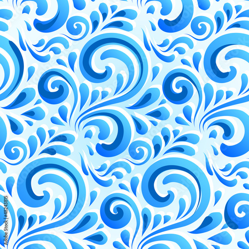 Vector: Blue abstract ornate flowers seamless pattern in Gzhel style Blue abstract ornate flowers seamless pattern in Gzhel style