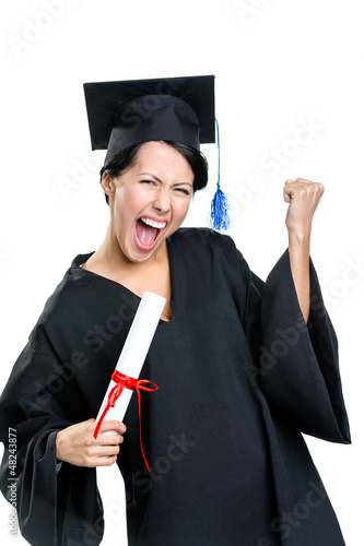 Photo: Graduating student gesturing fist with the certificate Graduating student gesturing fist with the certificate