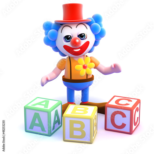 Illustration: Clown learns his alphabet with wooden blocks Clown learns his alphabet with wooden blocks