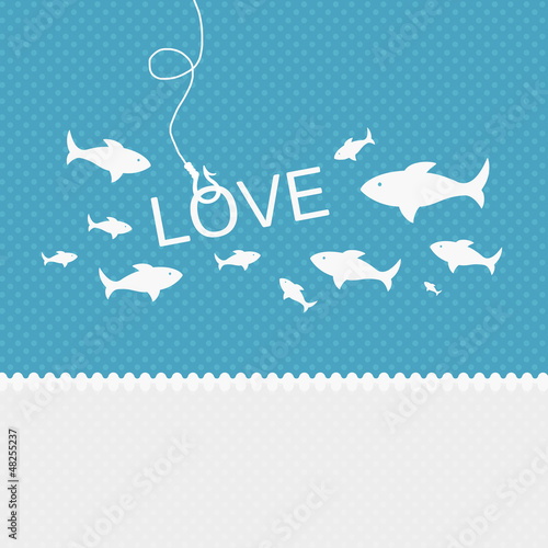 Illustration: Valentine background: many fishes on the hook of love Valentine background: many fishes on the hook of love