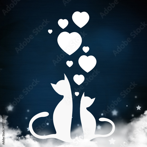 Illustration: Valentine illustration. Two cats sitting together in love Valentine illustration. Two cats sitting together in love