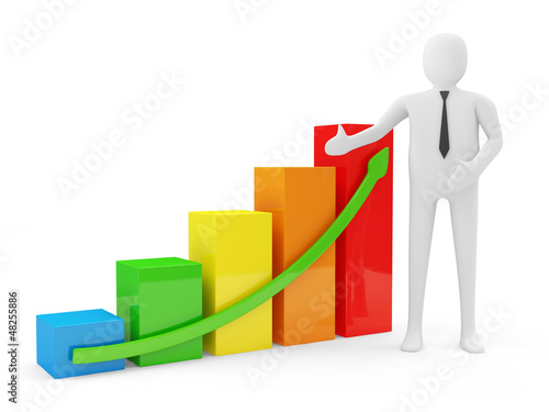 Illustration: 3d Man with Colorful Business Graph isolated on white background 3d Man with Colorful Business Graph isolated on white background