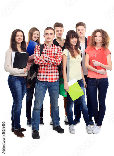 Photo: Casual group of excited friends isolated on white Casual group of excited friends isolated on white