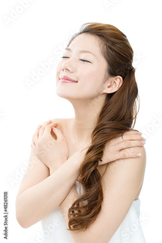 Photo: Beautiful asian woman on white background Beautiful asian woman on white background
