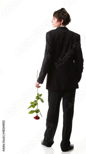 Photo: Young man, flower, red rose isolated Young man, flower, red rose isolated