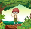 A boy standing on dry wood