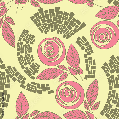 Vector: seamless floral pattern, roses on floral background seamless floral pattern, roses on floral background