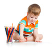 Photo: funny baby boy drawing with color pencils funny baby boy drawing with color pencils