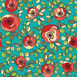 seamless vintage rose pattern on green background