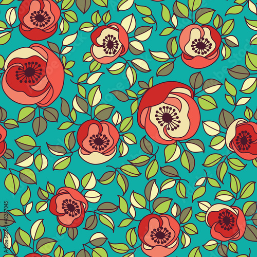 Vector: seamless vintage rose pattern on green background seamless vintage rose pattern on green background