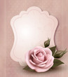 Retro greeting card with pink rose. Vector illustration.