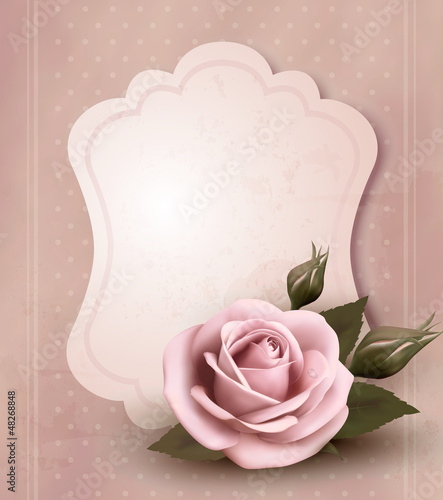 Vector: Retro greeting card with pink rose. Vector illustration. Retro greeting card with pink rose. Vector illustration.