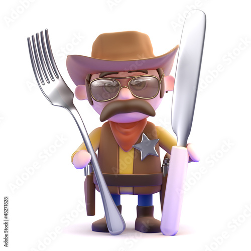 Illustration: Cowboy with knife and fork Cowboy with knife and fork