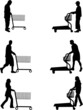 Silhouettes of people out shopping